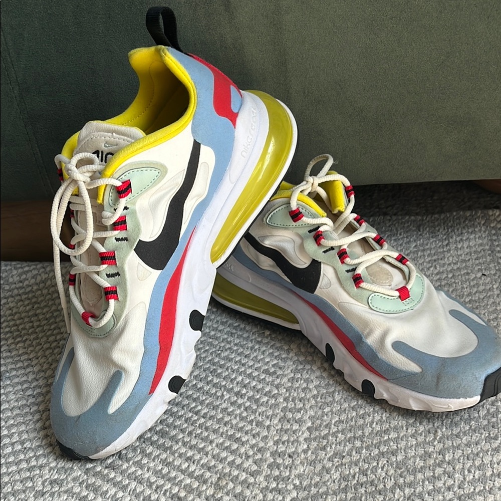 Nike Air Max 270 React in Red, Yellow, and Blue